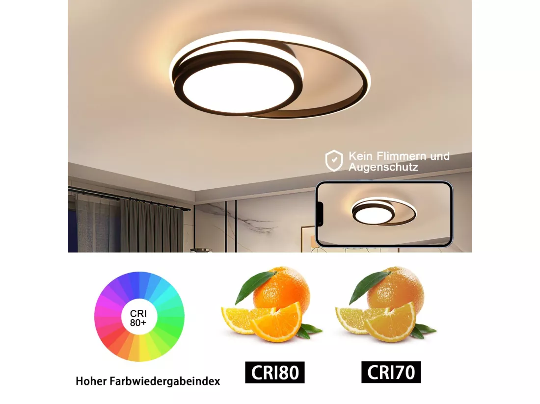 NETTLIFE Plafonnier LED salon dimmable avec télécommande noir 56 W LED intégré en permanence
