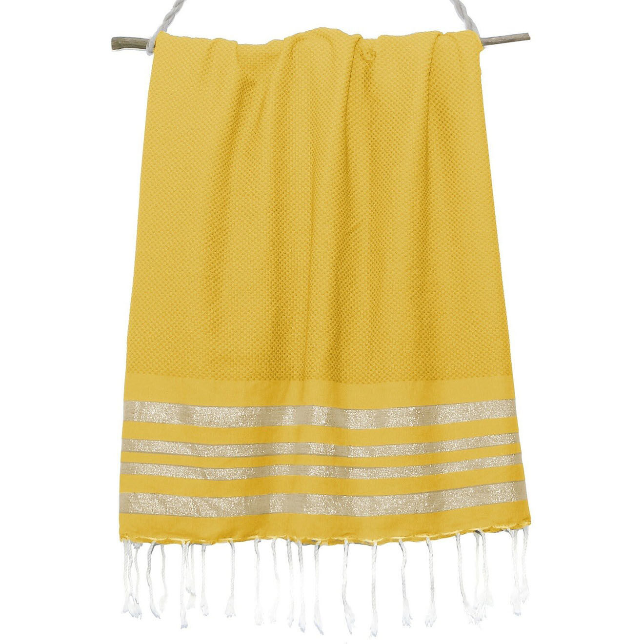 Febronie Fouta Nid d'abeille Hamptons Lurex jaune safran/doré - 100x200 cm