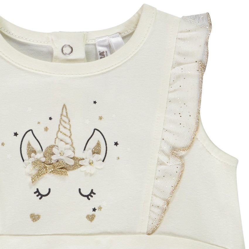 Combinaison courte à tulle pailleté Licorne pour bébé fille - Ecru
