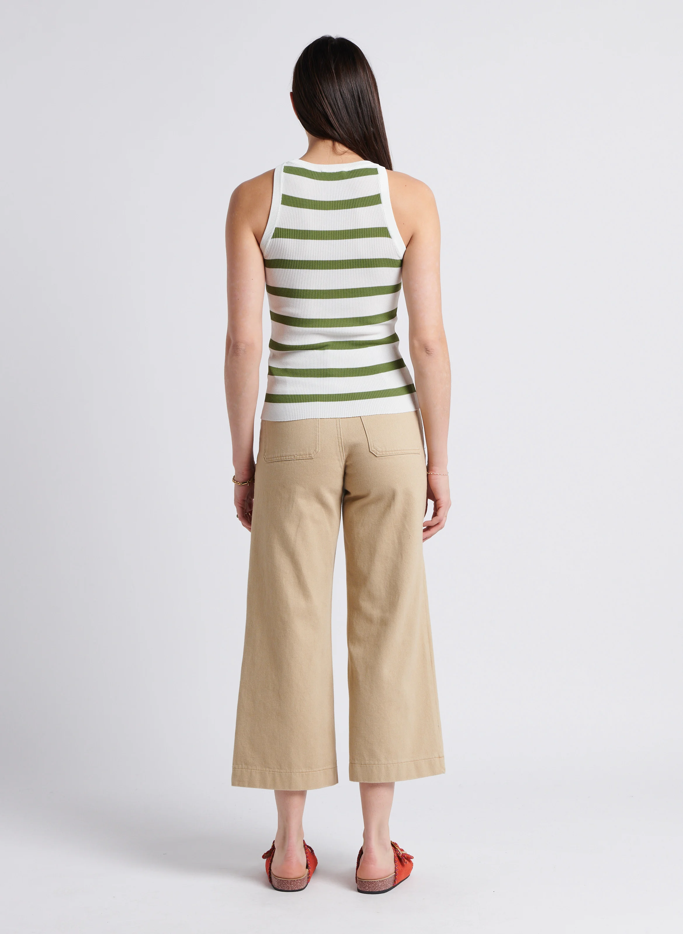 ATLANTA - Jean flare taille haute en coton mélangé | Beige