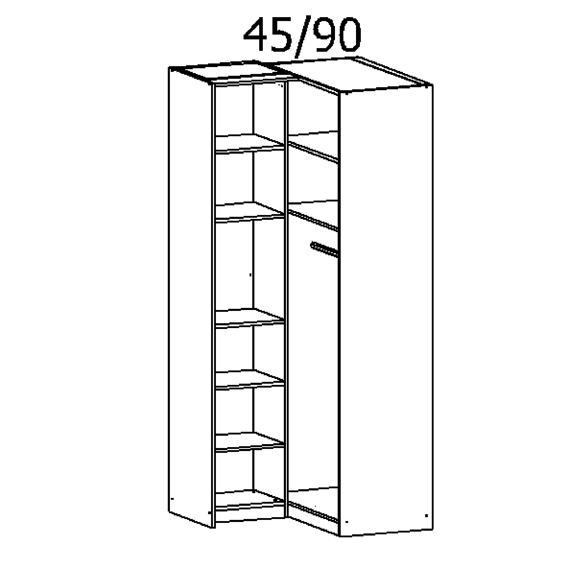 Eckkleiderschrank - seidengrau - Glasfronten - 1-türig - 45x229 cm