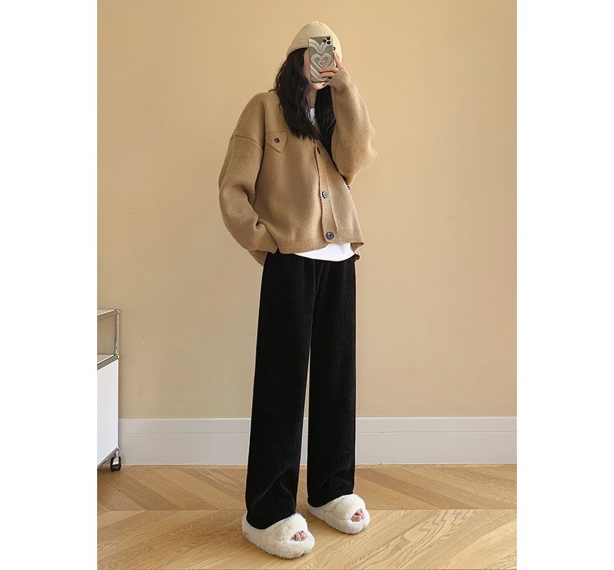 evanesce - Corduroy High-Waist Wijde Shift Rechte Broek (Verschillende Ontwerpen)