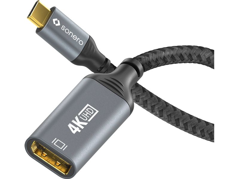 sonero Adapterkabel USB Type-C - DisplayPort USB-C auf DisplayPort Adapter - 4K60, 21.6 GBps – grau/schwarz - 0.10m