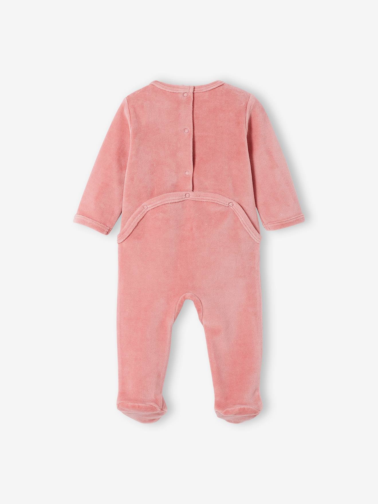 Conjunto de 2 macacões para bebê menina com estampa de raposa em veludo bicolor rosa médio/multicolorido
