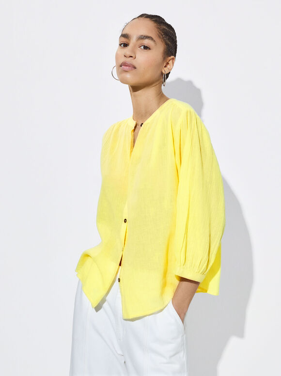 Camisa estruturada com mangas bufantes - Amarela