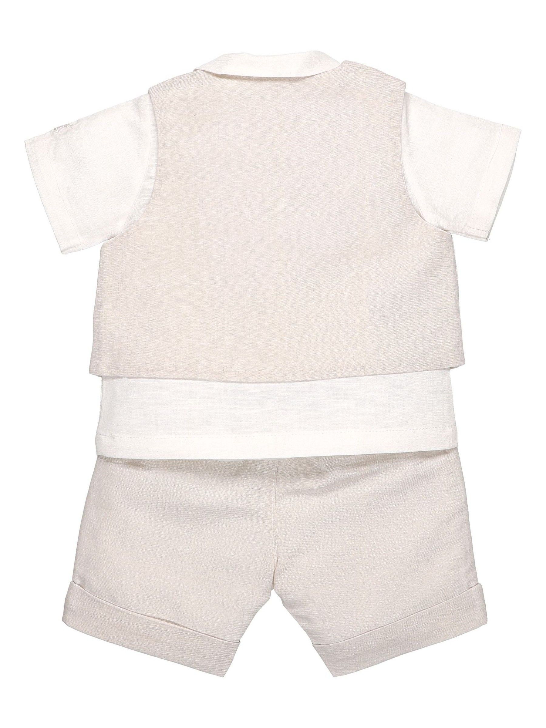 Emile Et Rose - Naturelle driedelige linnen set met short en bakkersknechtpet
