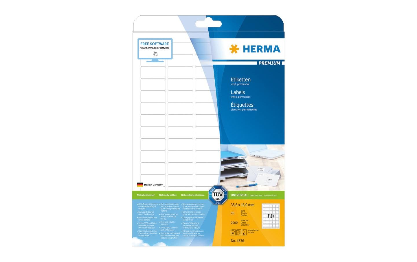 Universal-Etiketten Premium, 3.56 x 1.69 cm, 2000 EtikettenBlanko Etiketten zur Selbstbeschriftung oder Drucker