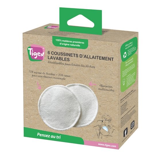 6 Coussinets d'allaitement lavables en viscose de bambou et coton   de               Tigex Collexion