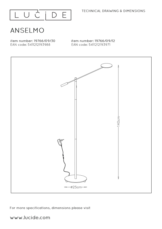 Lucide Anselmo vloerlamp LED zwart