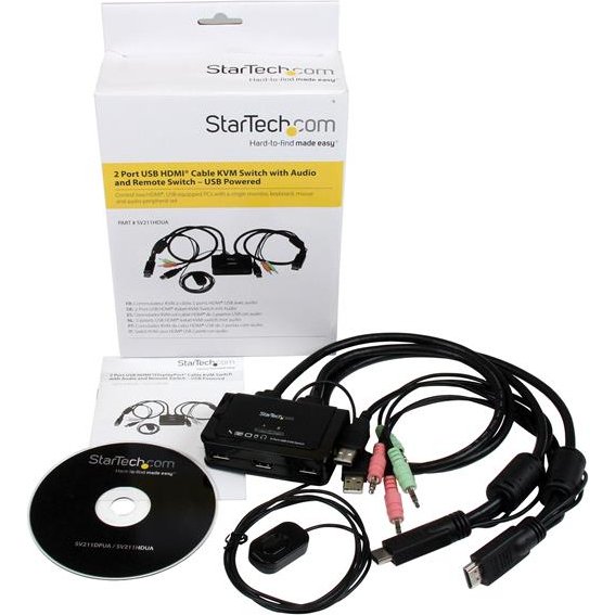StarTech.com Switch Commutateur KVM 2 Ports USB, HDMI avec Audio et Câbles pour 2 PC sur 1 écran - Auto Alimenté