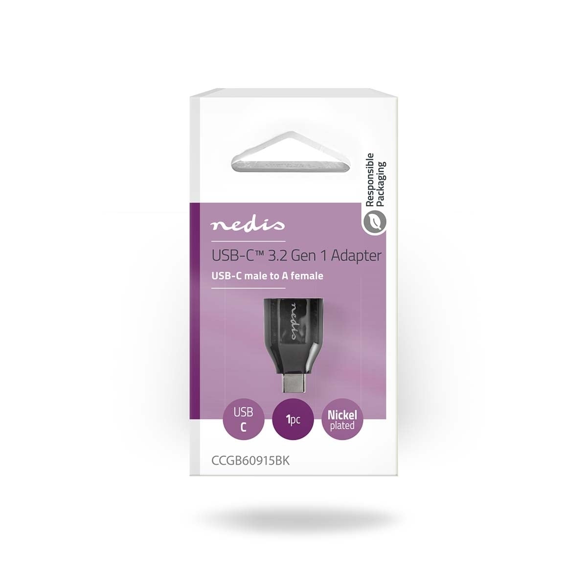 Nedis USB-C™ Adapter | USB 3.2 Gen 1 | USB-C™ Hann | USB-A Hun | 5 Gbps | Rund | Nikkel belagt | Sort | Boks