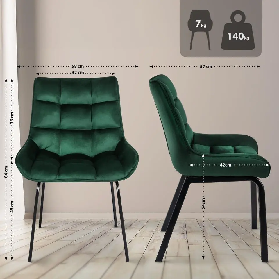CLP Eetkamerstoel Saranda zwart Frame - Fluweel - groen