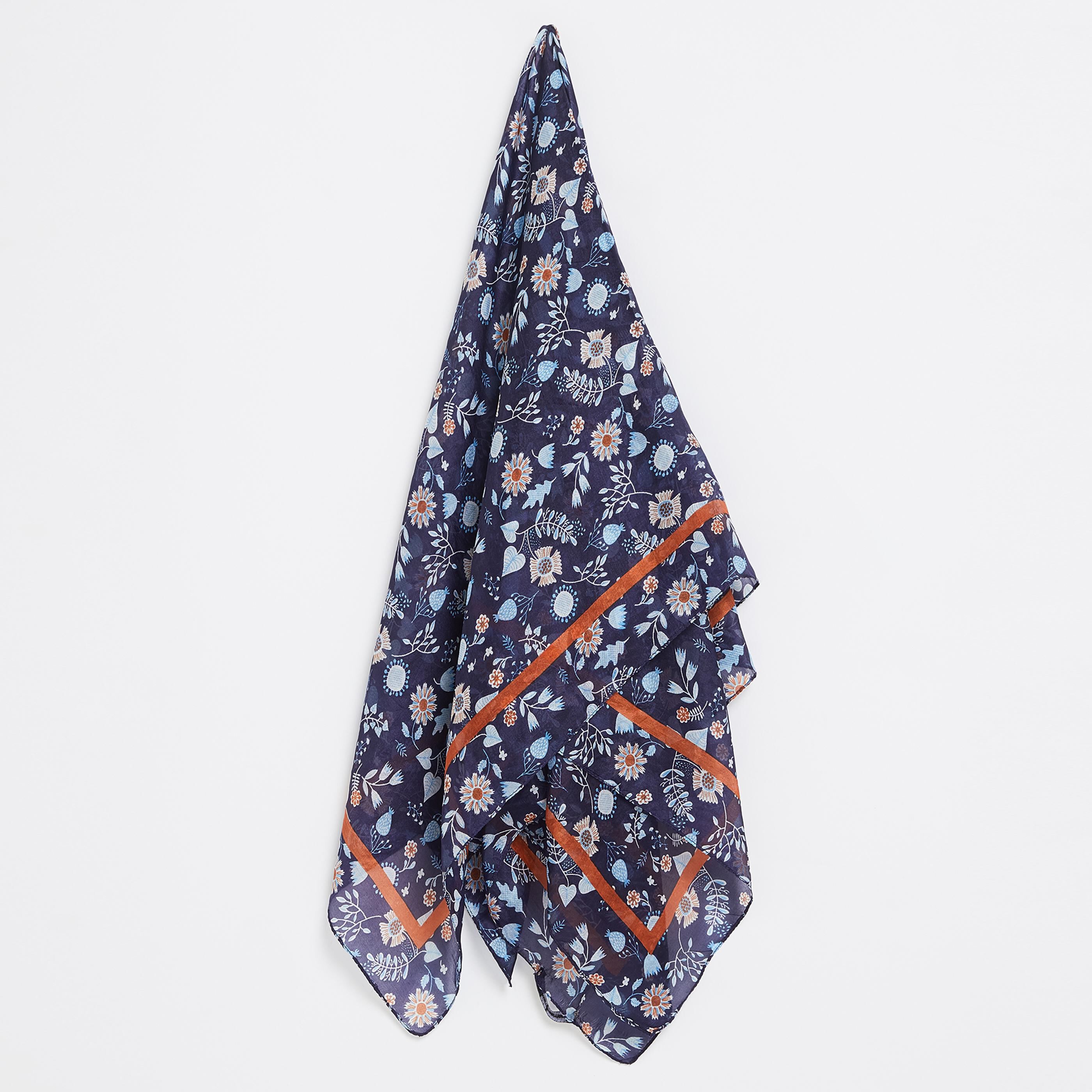 Foulard soie imprimé fleuri femme - MARINE
