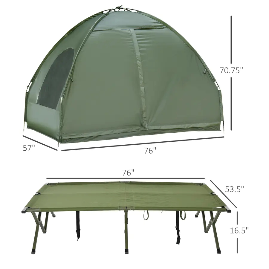 Coleman 2 Person Foldable Camping Cot, Portable Outdoor with Sleeping Bag & Thick Air Mattress, All in One Elevated Camping Bed Tent for 2