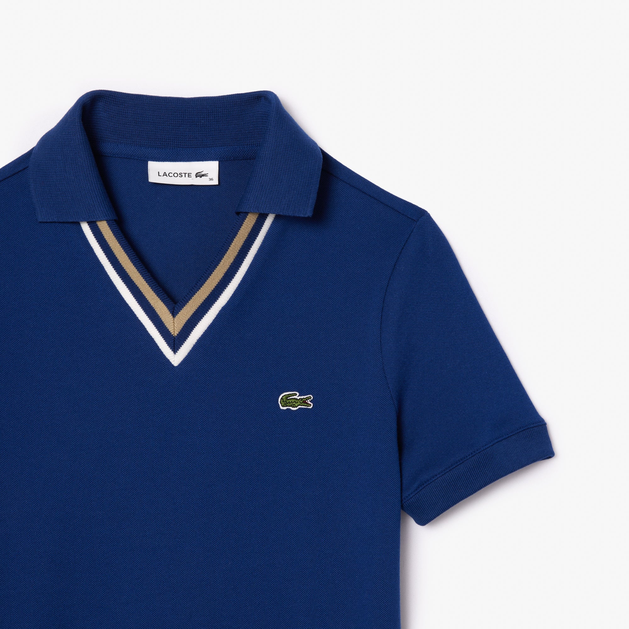 Robe polo slim fit col V en petit piqué extensible Robes & Jupes - Bleu - Lacoste - Femme