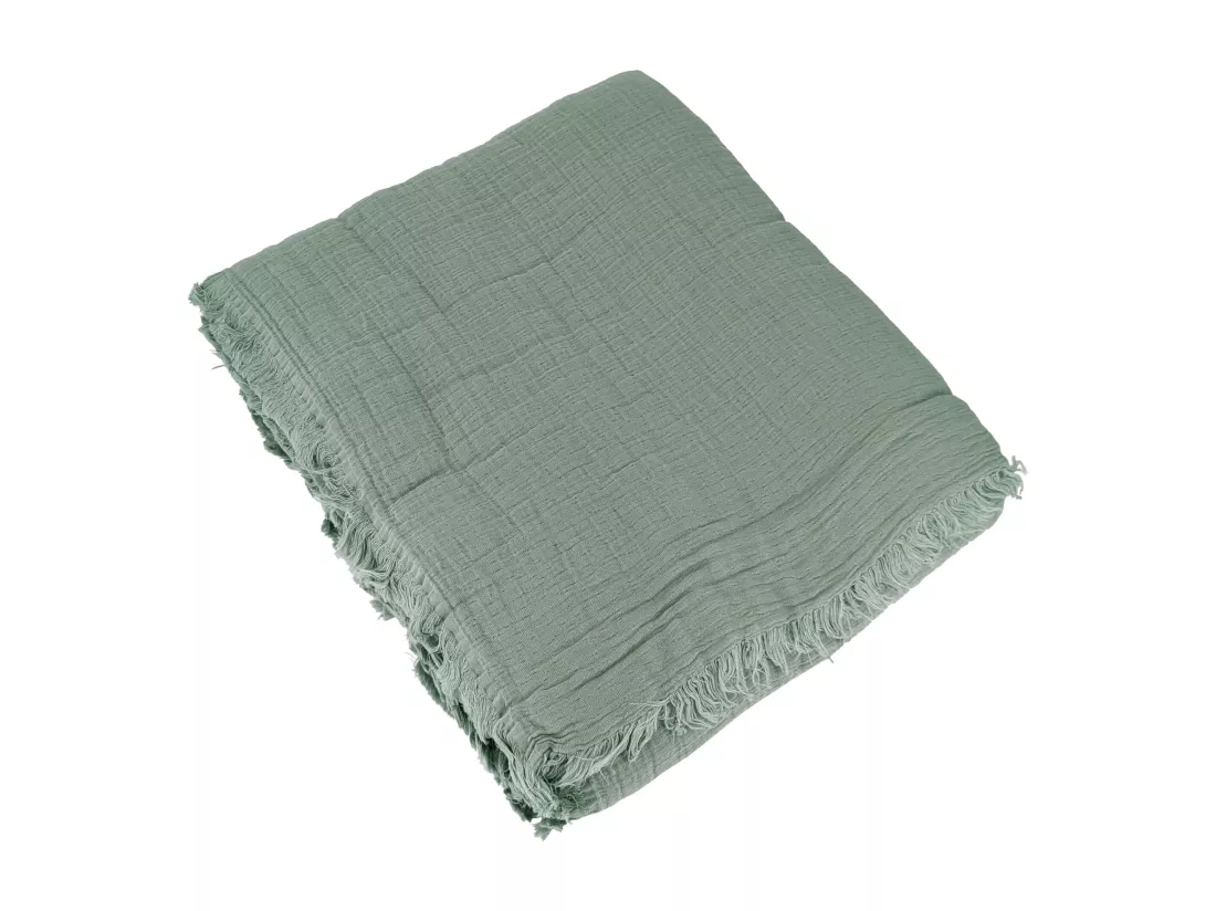 Dessus de lit 180x250 cm BREHAT 100% gaze de coton vert lichen