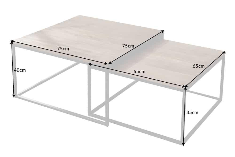 Design Couchtisch 2er Set ELEMENTS 75cm Mangoholz braun schwarzes Gestell