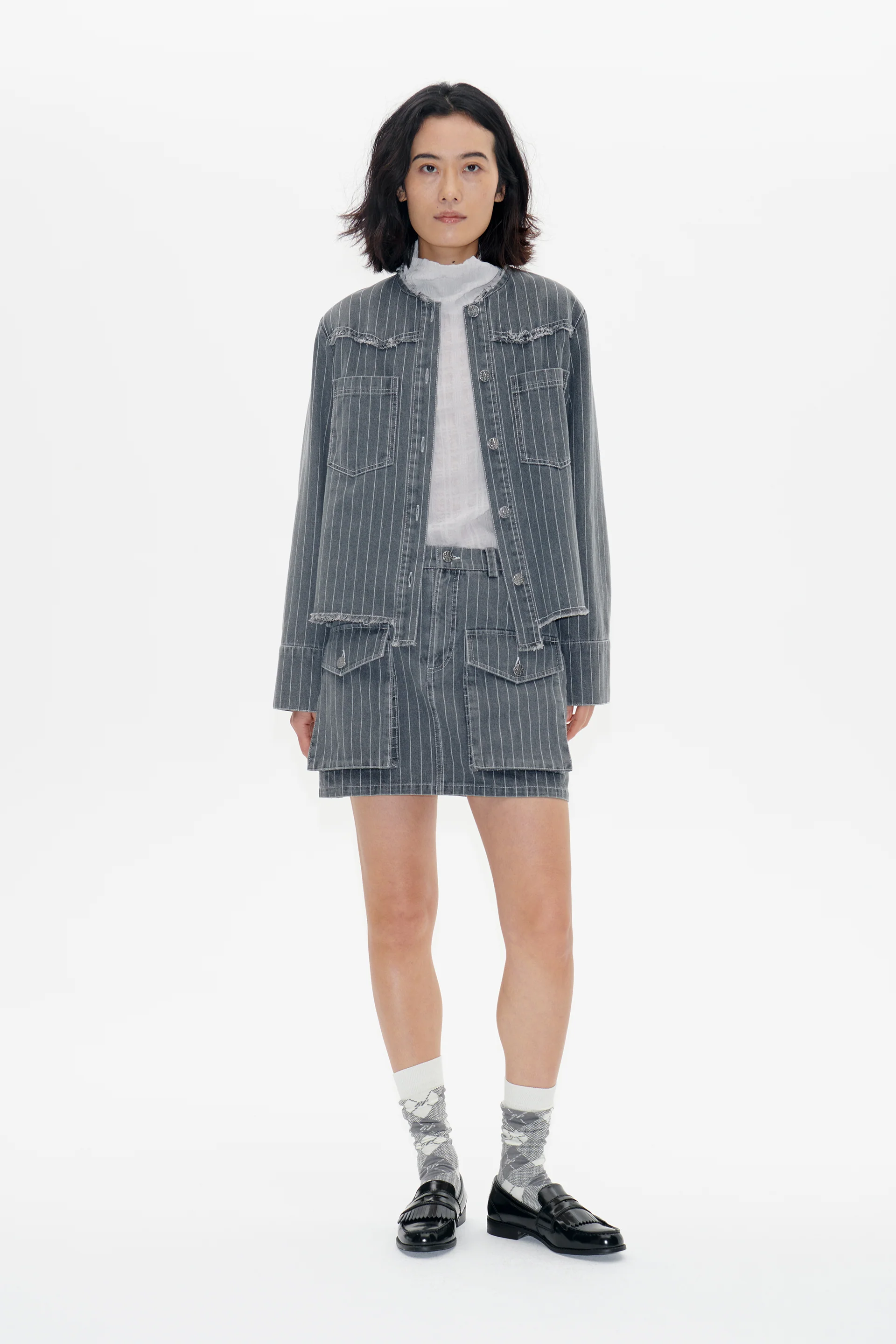 Baum und Pferdgarten  Sali kort denimnederdel - Grey Pinstripe Denim