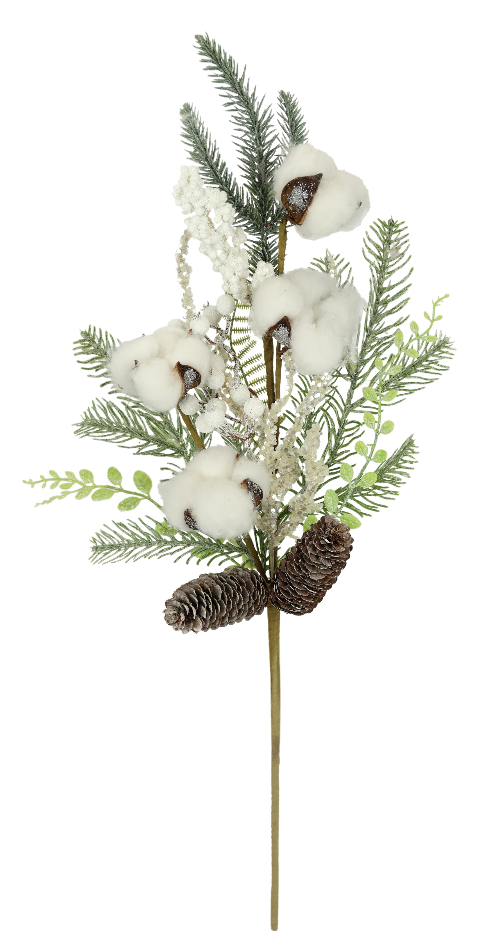I.GE.A. Kunstzweig »Künstlicher Zweig Zapfen/Beeren/Baumwolle/Tanne« Dekozweig Zweig Deko für Girlande Kranz Weihnachtsdeko
