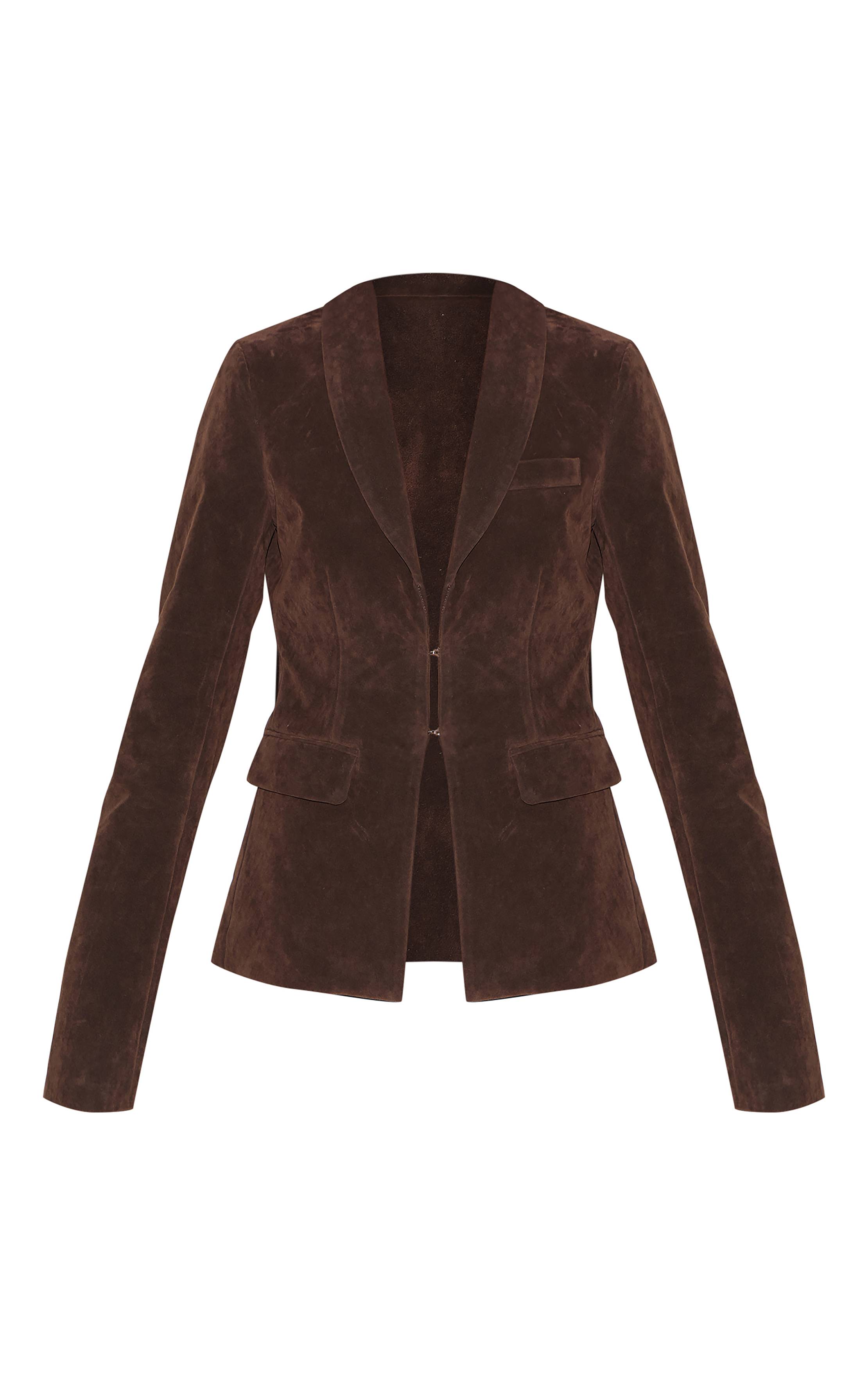 Deep Chocolate Blazer Tall En Faux Suède Cintré