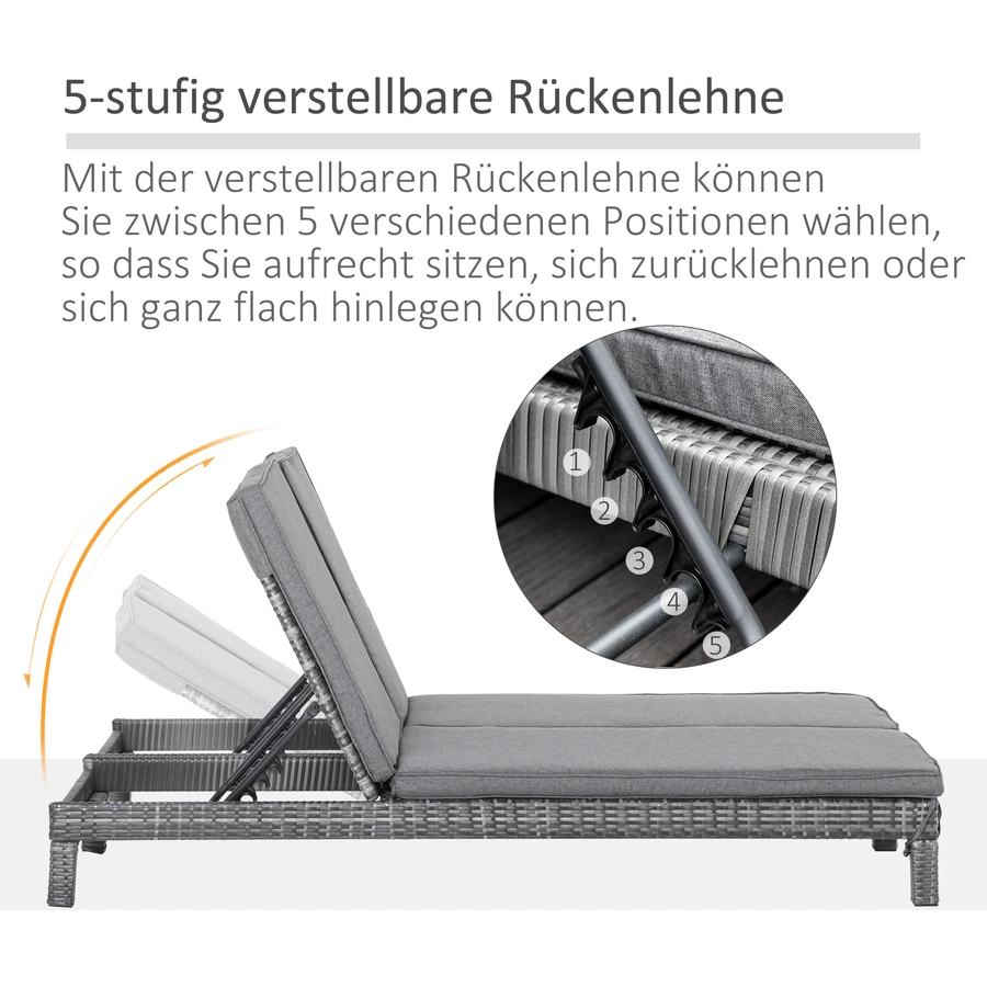 Outsunny Doppelliege mit verstellbarer Rückenlehne grau