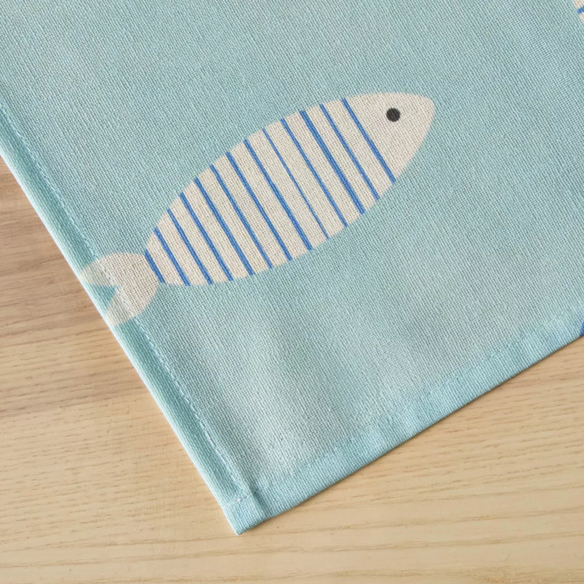 Nappe rectangulaire coton enduit (150 x 250 cm) Fish Bleue