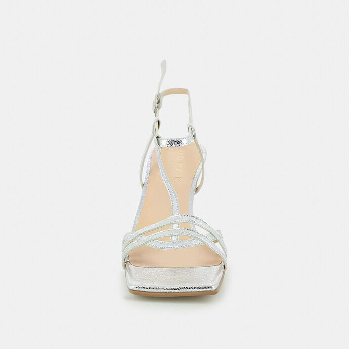 Sandales à talon et bride  en cuir craquelé argent