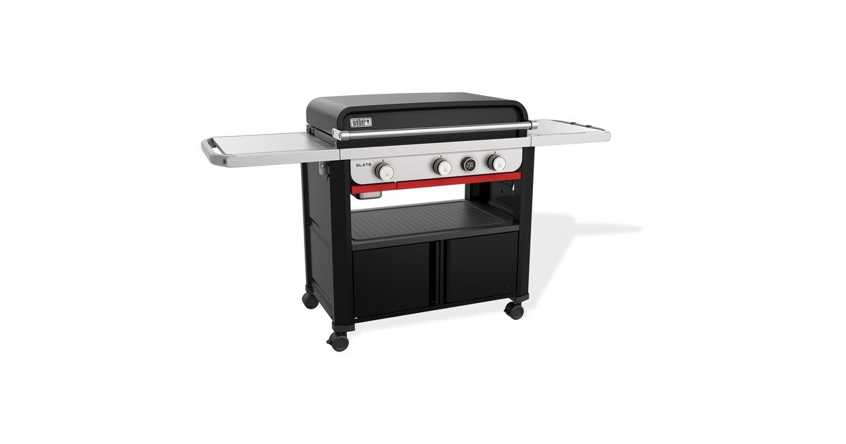 WeberSLATE GPD Premium Stand-up Griddle 76 cm Plancha gasbarbecue  (Zwart, 3 branders | opklapbare zijtafels | kastruimte | 260 °C en hoger)