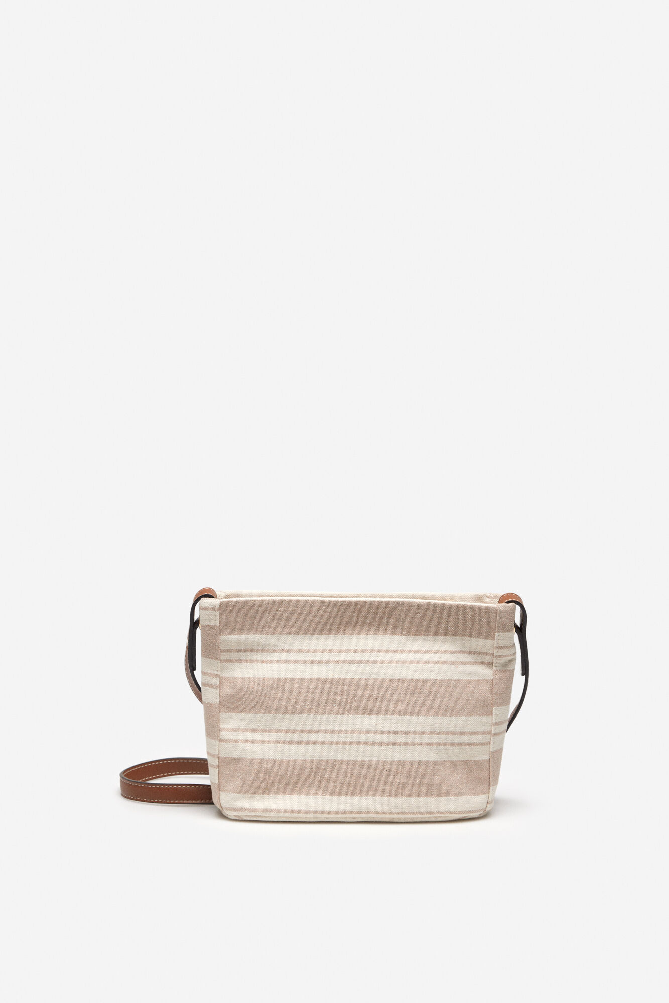 Bolsa de ombro listrada em tecido - Bege