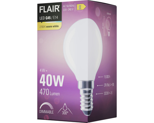 FLAIR LED druppellamp dimbaar G45 E14/4W(40W) 470 lm 2700 K warm wit mat