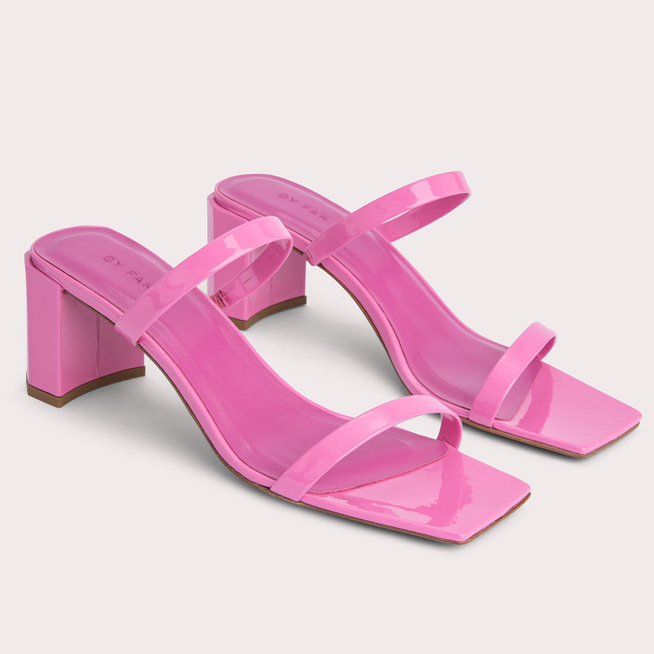 By Far Mules en Cuir verni Tanya roses - Talon 6 cm