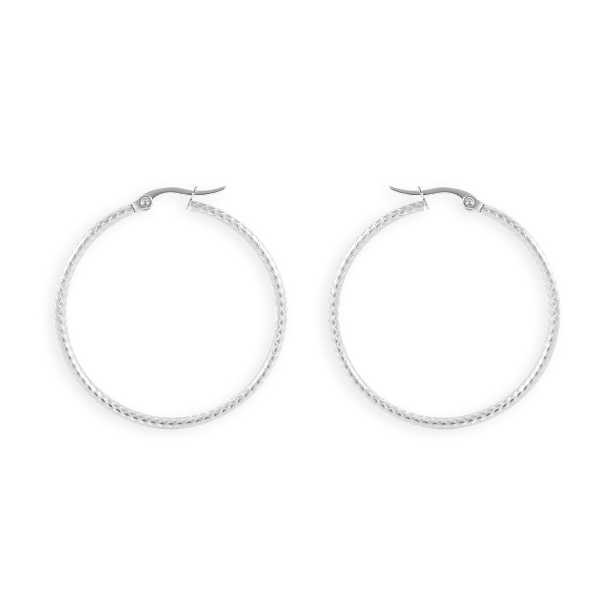 Boucles d'oreilles créoles acier argenté striées 4 cm