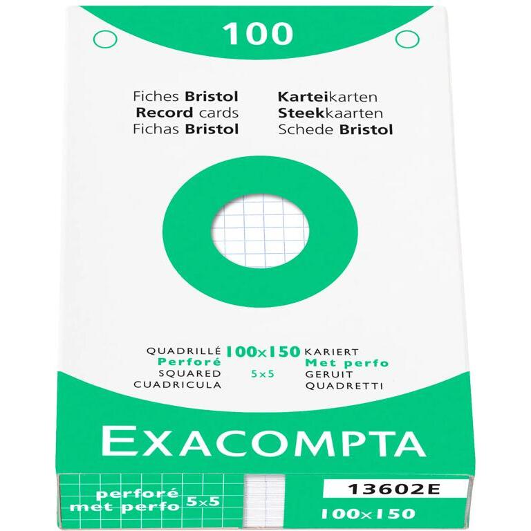 Étui de 100 fiches - bristol quadrillé 5x5 perforé 100x150mm - Blanc