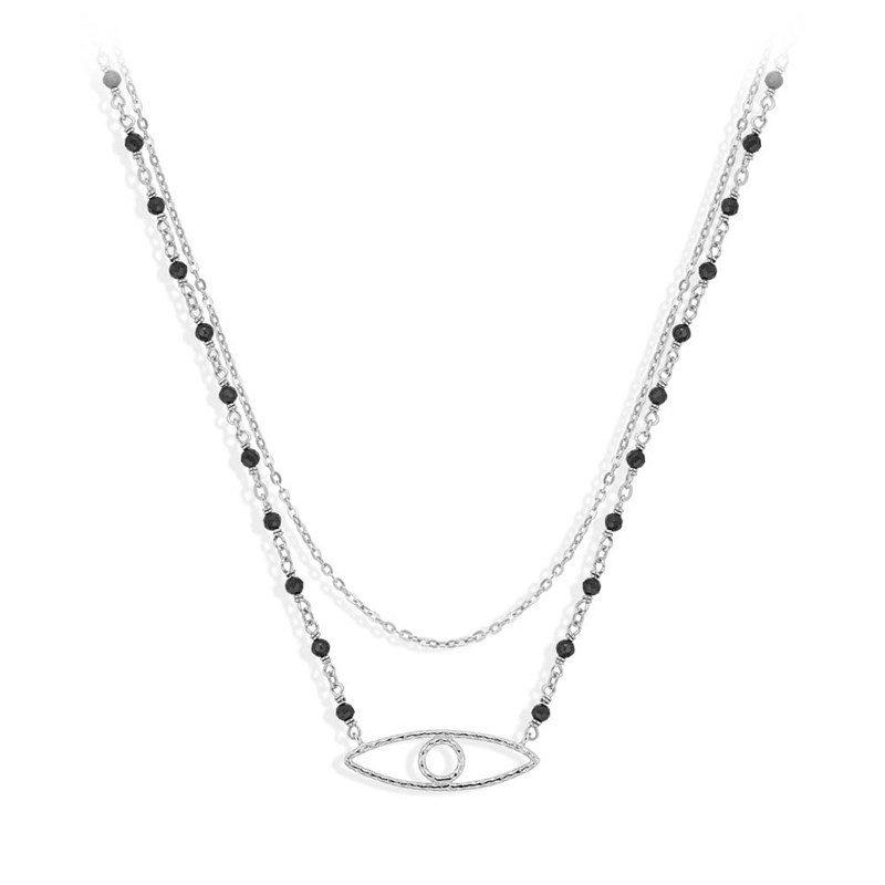 Collier En Argent Oeil Orus Et Pierre Noire