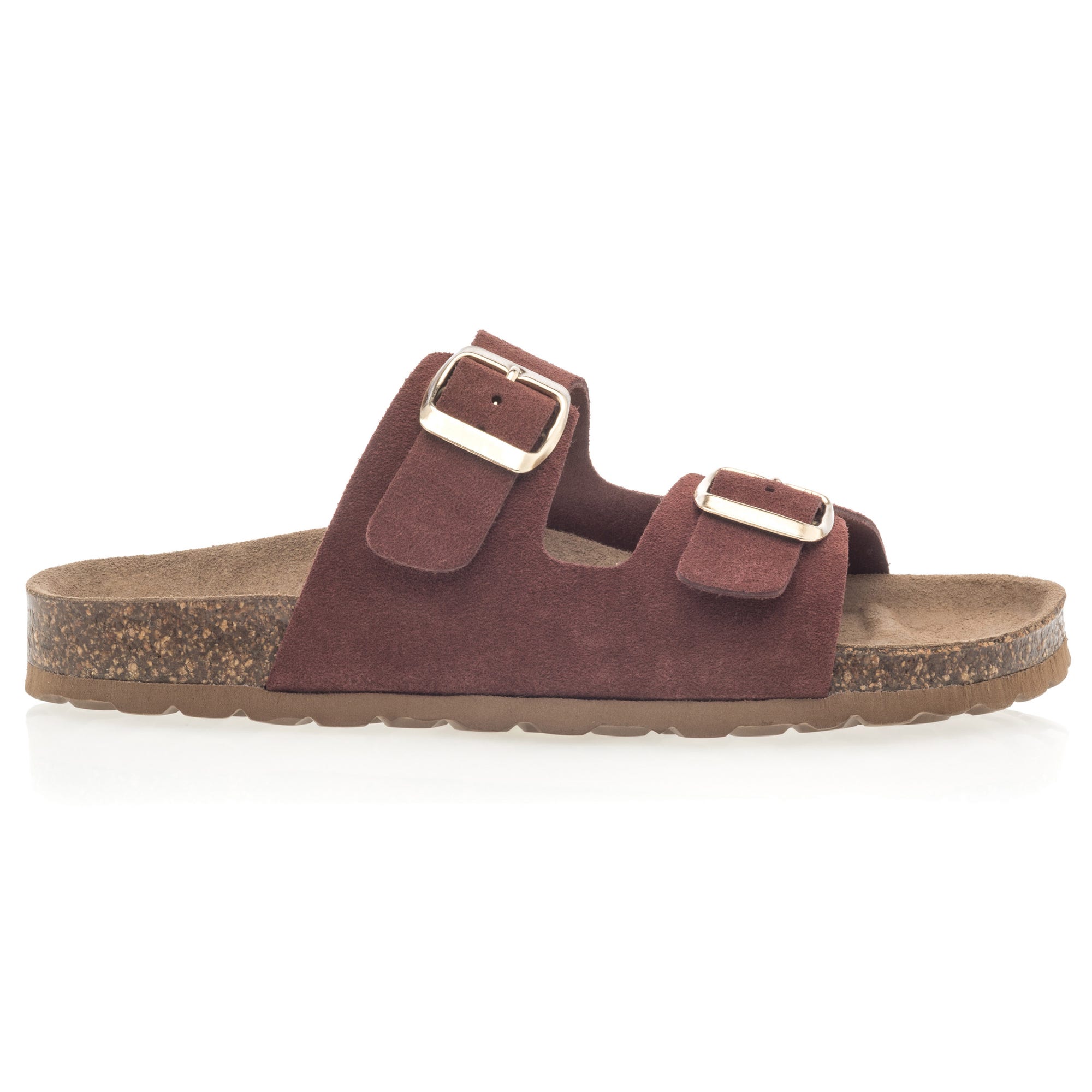 Mules semelle liège Femme en cuir bordeaux
