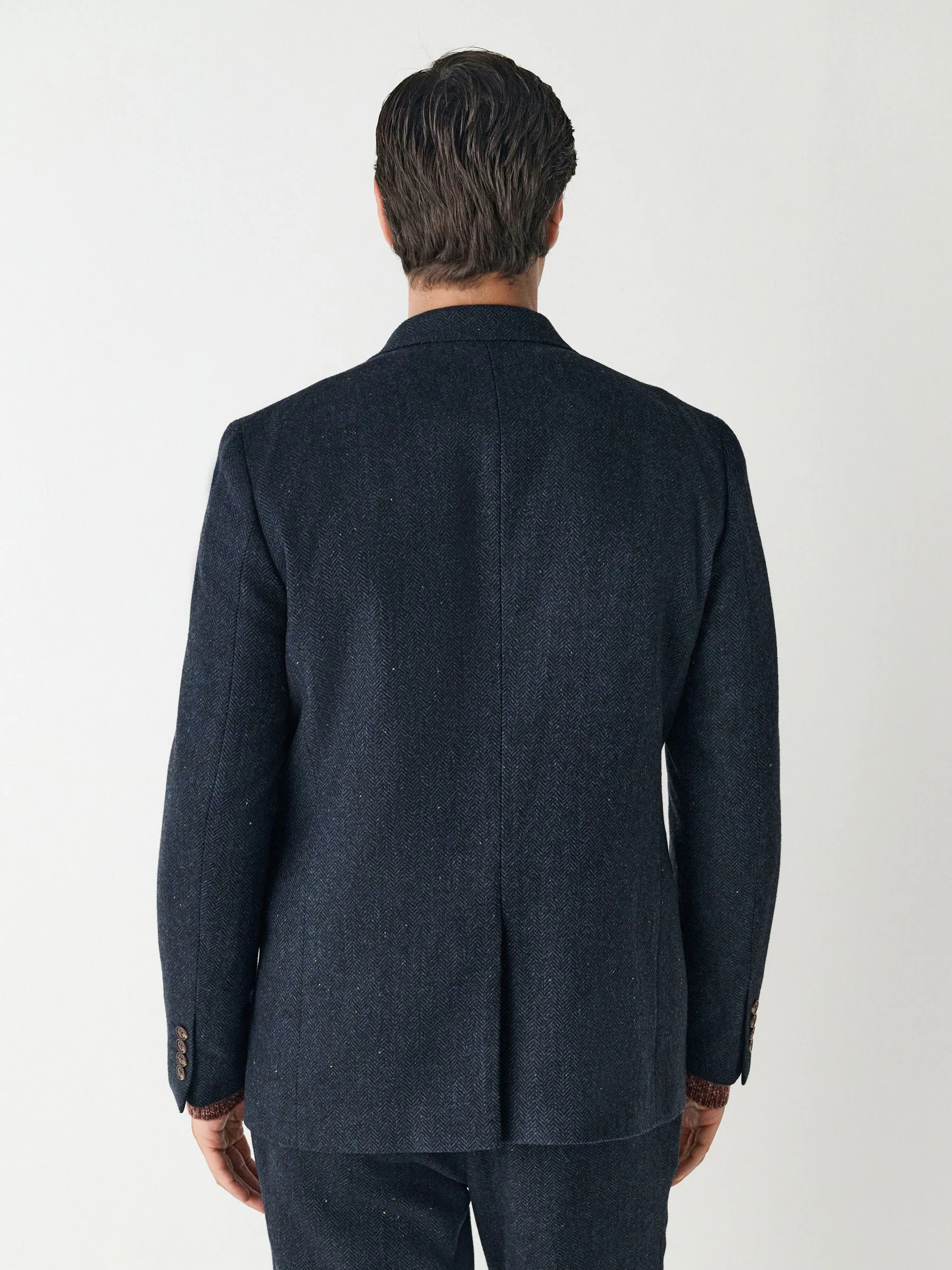 Donkerblauw - Slim Fit Herringbone Wool Blend Suit Jacket