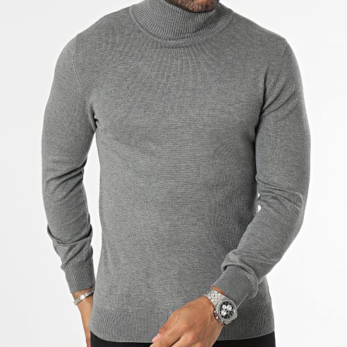 Pull Col Roulé Gris