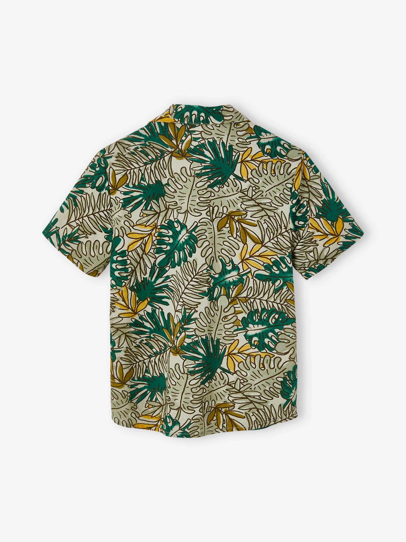 Camisa de manga curta com estampa exótica para meninos, branca.