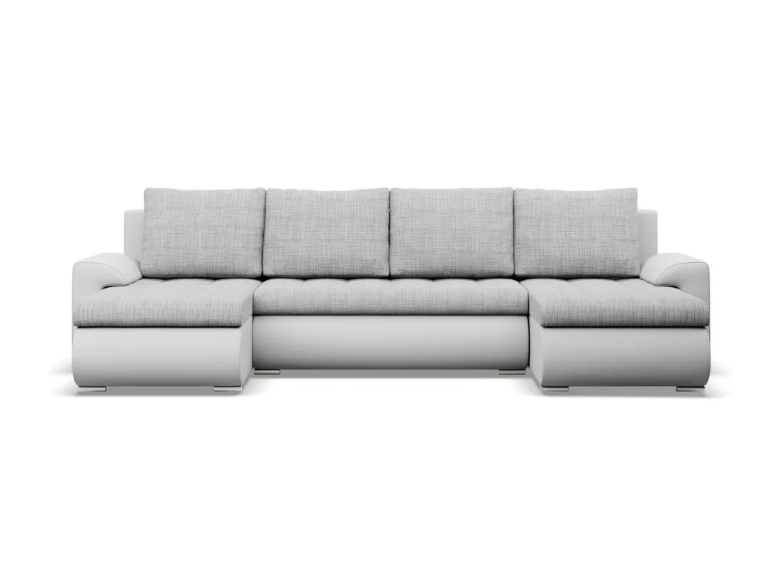 Canapé d'angle en U avec fonction sommeil, 2 méridiennes, Gris + Gris
