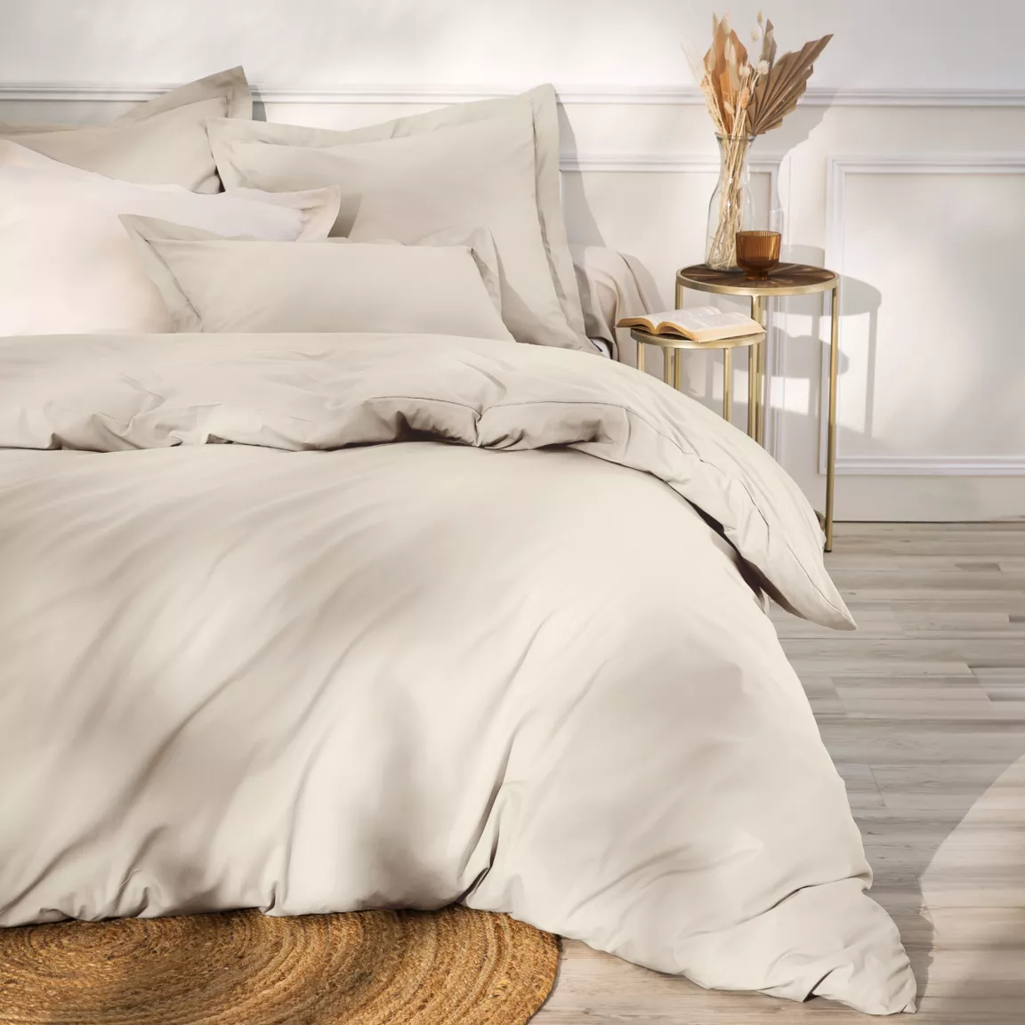 Drap plat percale de coton (240 x 300 cm) Cali Beige