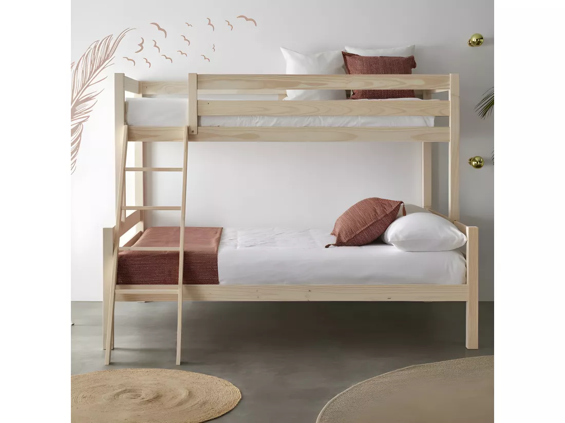 Lit triple superposé en bois blanc 135 cm
