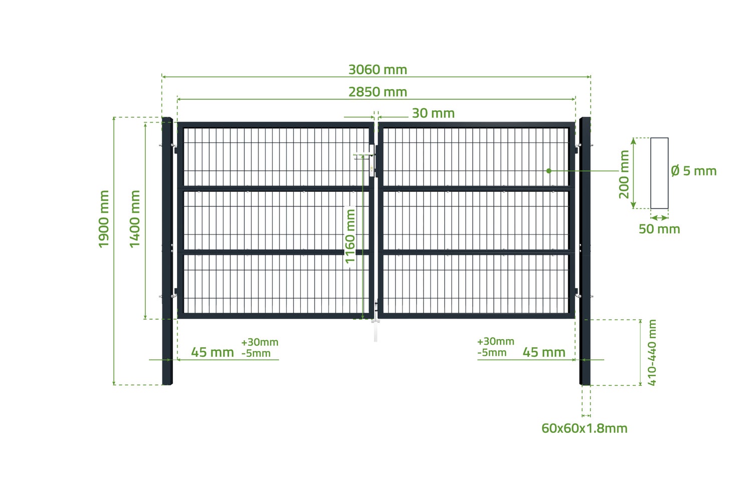 Dubbele poort voor lasdraadhekwerk 3m RAZO 300B140 antracietgrijs