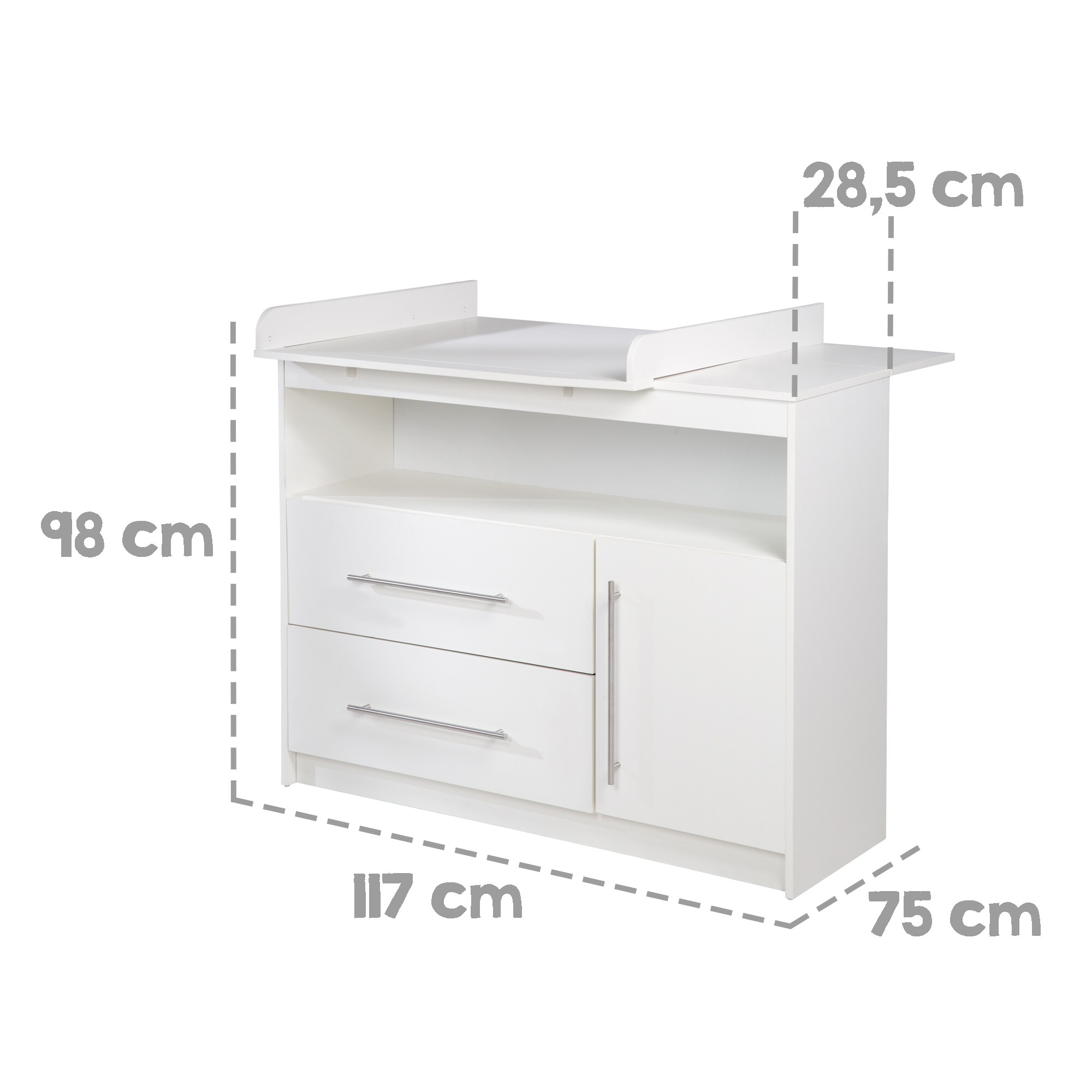 roba Kinderzimmerset 'Maren', inkl. Kombi-Bett ca. 70 x 140 cm, Wickelkommode breit & Schrank 3-türig, weiß