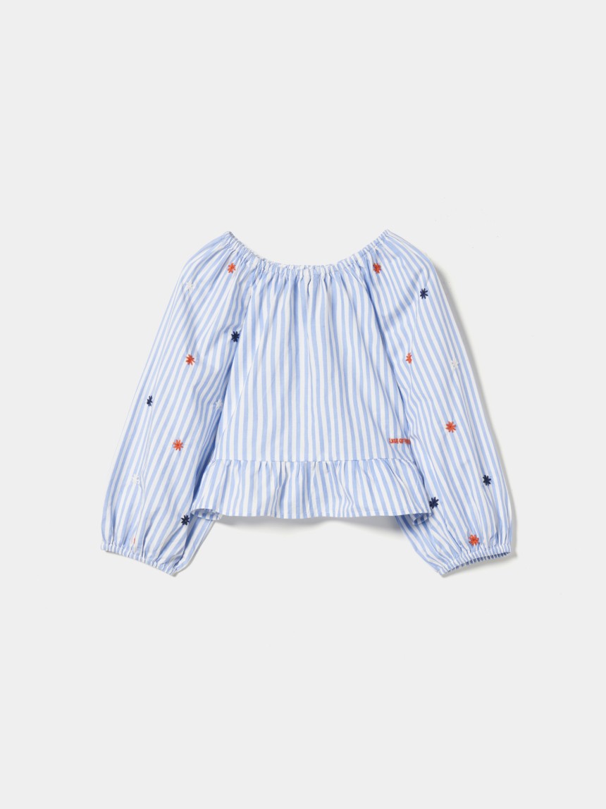 Blusa às riscas mangas balão
