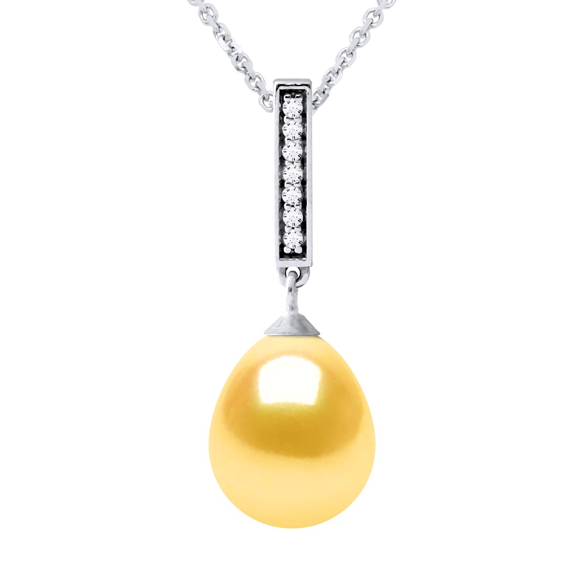 Collier BARETTE Perle d'Eau Douce 9-10 mm Dorée Joaillerie Argent 925