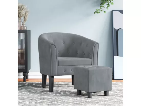 Fauteuil avec repose-pied gris foncé velours