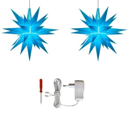 Herrnhuter Sterne Innenstern A1e blau (13cm) 2er Set LED inklusive Netzteil