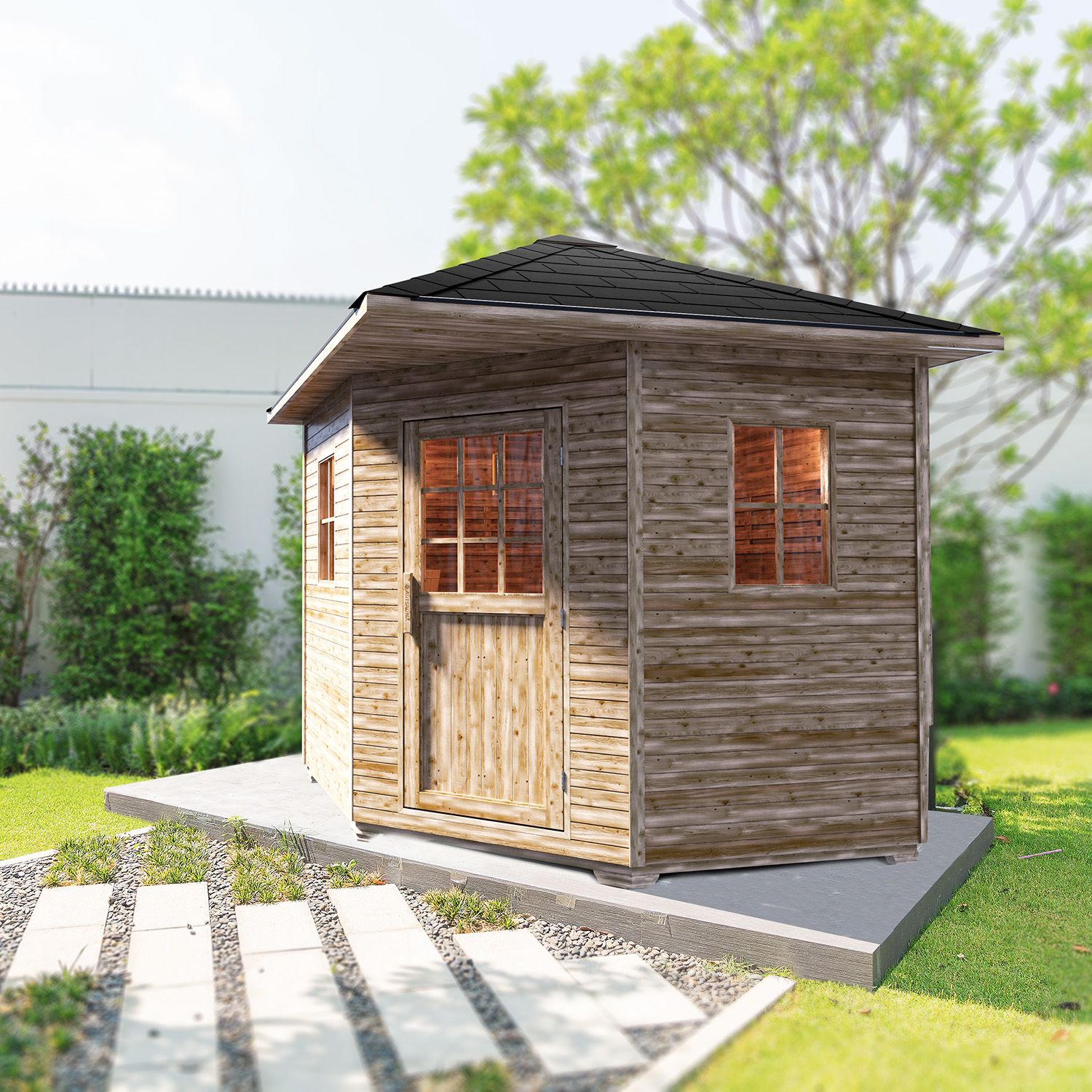 Artsauna Gartensauna Eldur mit Ofen, Licht & Zubehör – Holz Saunahaus für 4 Personen – Outdoor Sauna