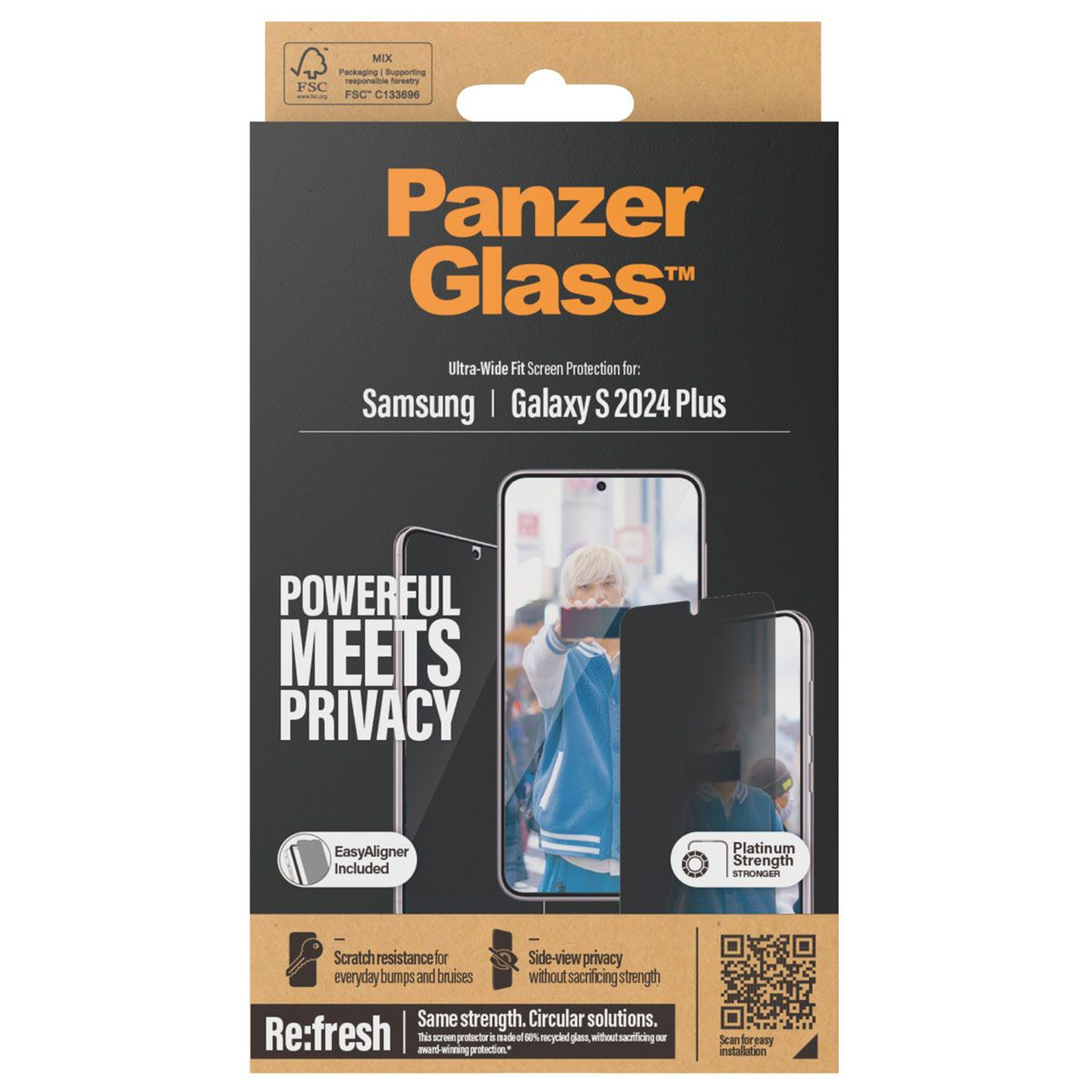 Samsung Galaxy S24  Plus Antibakterielle Ultra Wide Fit Privacy Panzer Glas Displayschutz mit Montagerahmen Recycled (P7351)