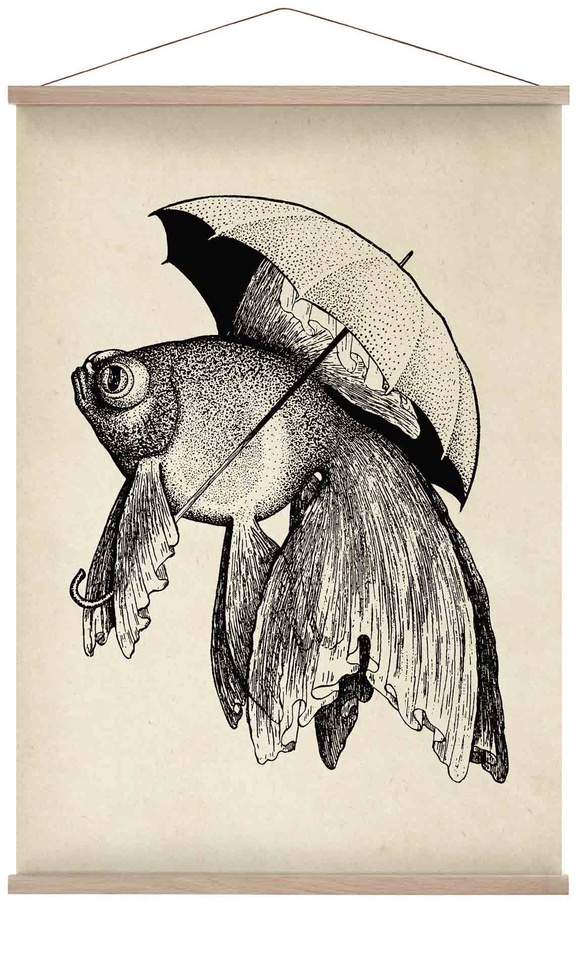 Antiker Fisch mit Regenschirm